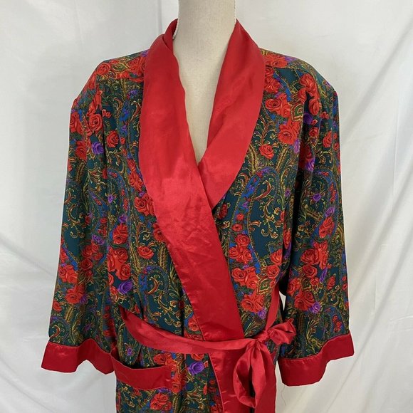 Vintage VICTORIAS SECRET GOLD LABEL Roses Long Robe L - Picture 2 of 6